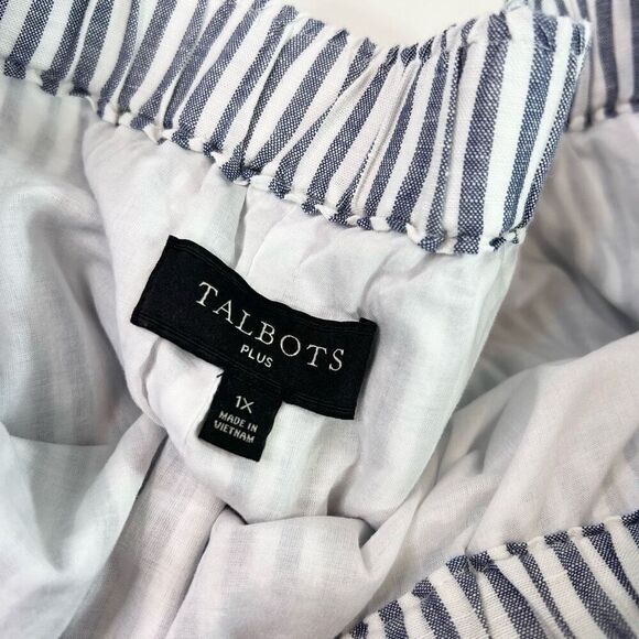 Talbots Plus Skirt Womens 1X Blue White Striped A-Line Preppy Nautical Linen - Picture 5 of 9